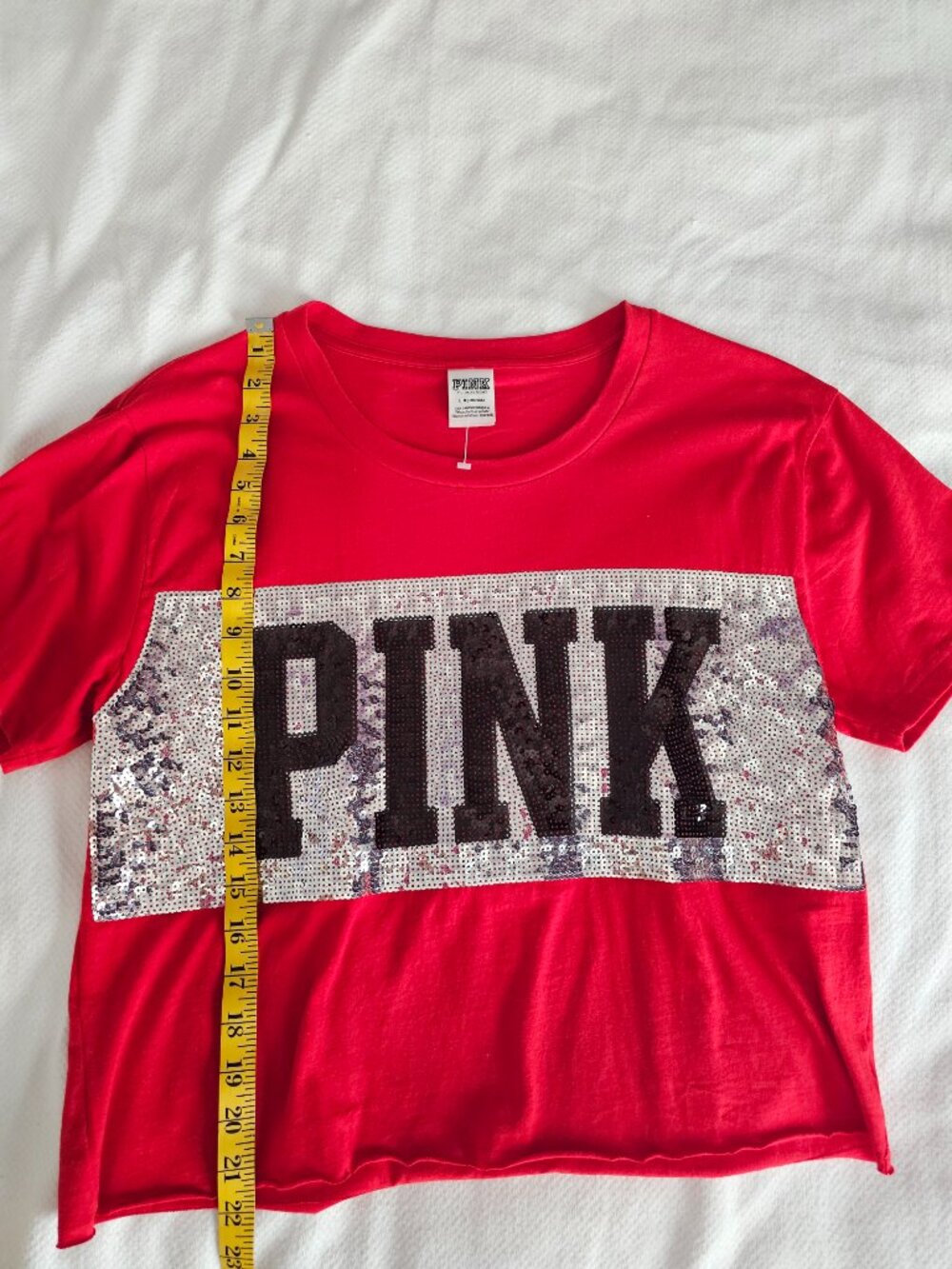 Victoria Secret PINK. A red crop top black and silver sequins size L - Picture 4 of 5